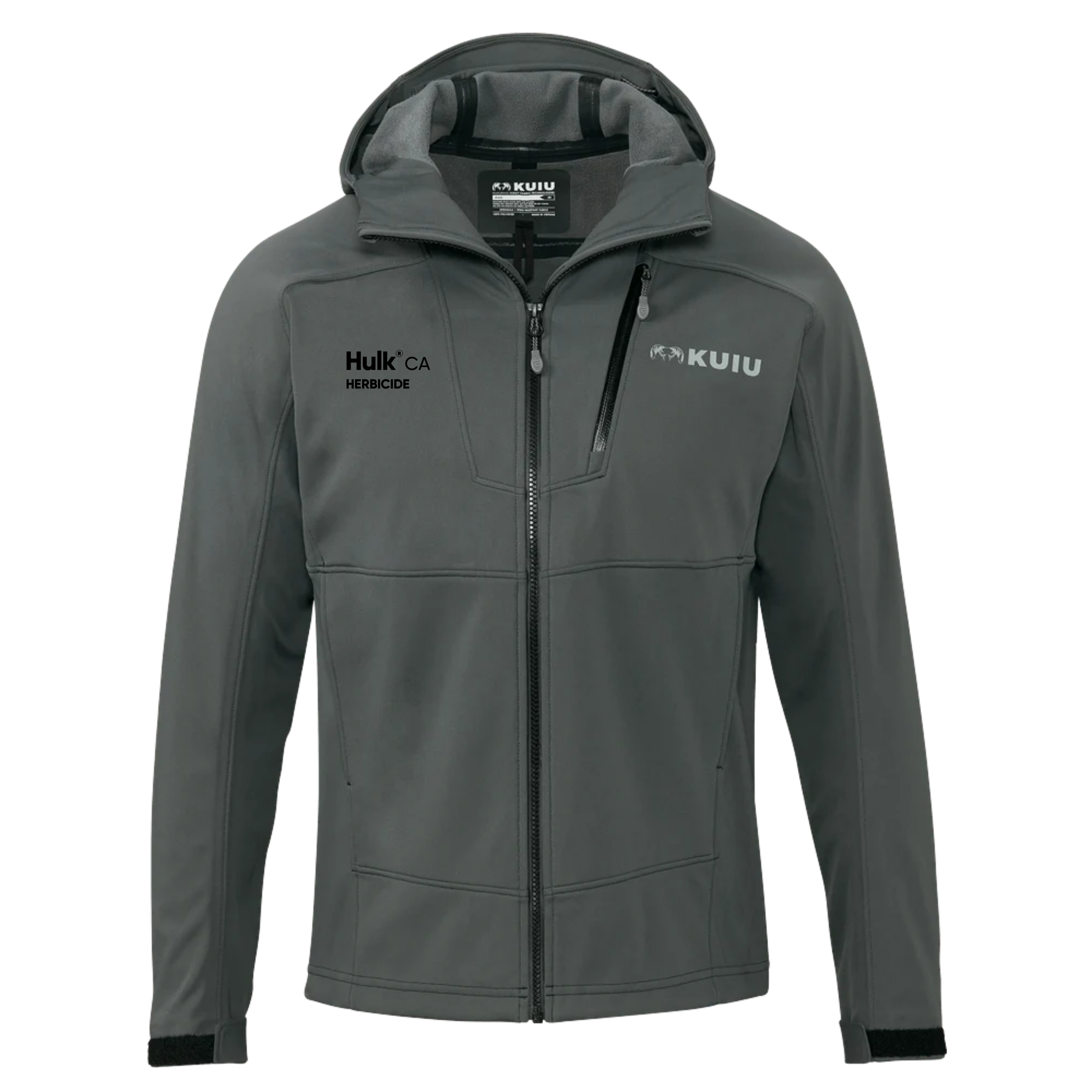 Charcoal KUIU jacket with Hulk CA branding