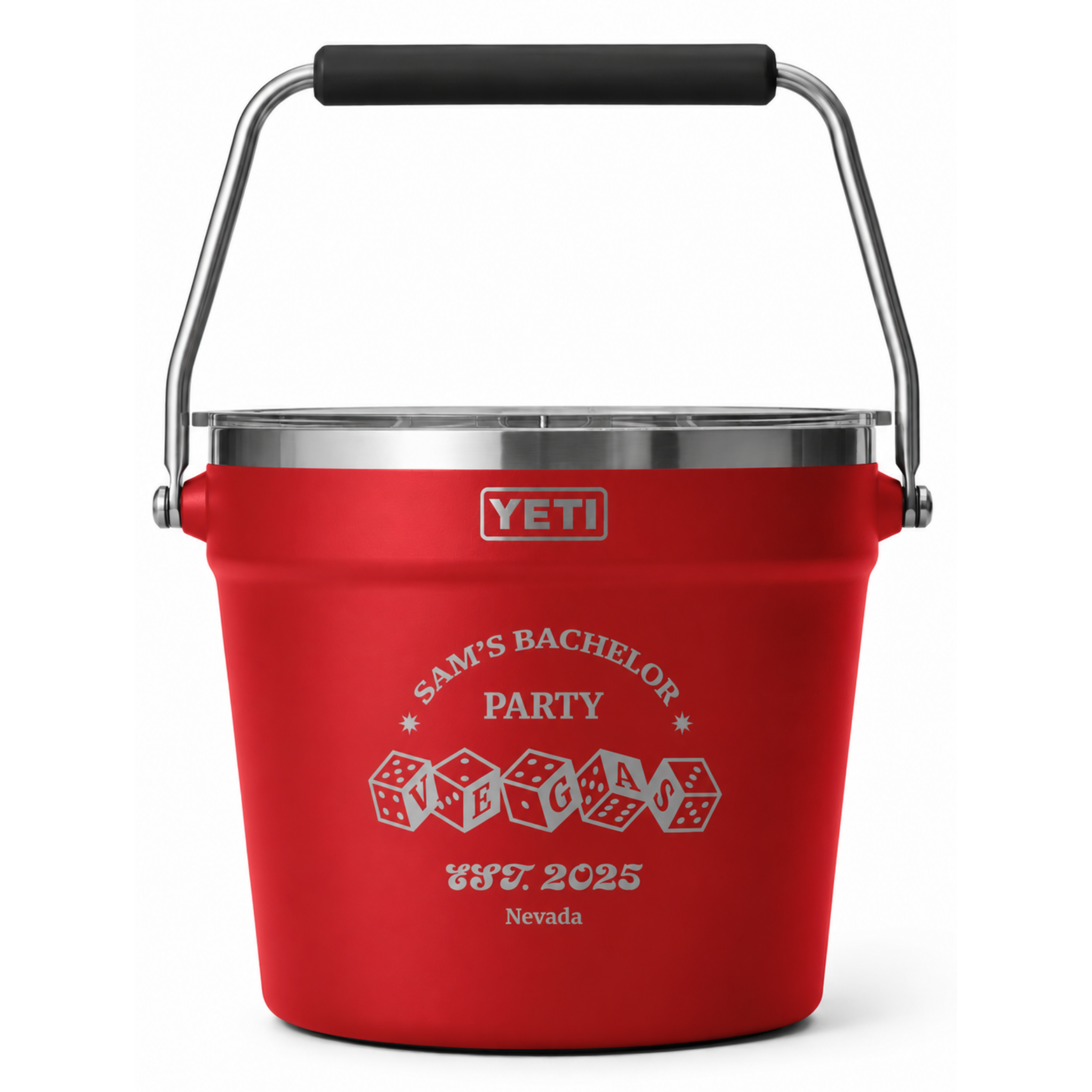 Custom red YETI party bucket